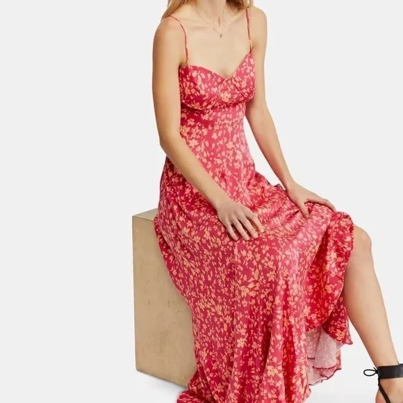 free people pink and orange dress Free People Dress Womens Small Pink Orange Coral Lace Tropical Resort Beach